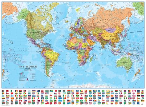 political wall map   world finely detailed laminated