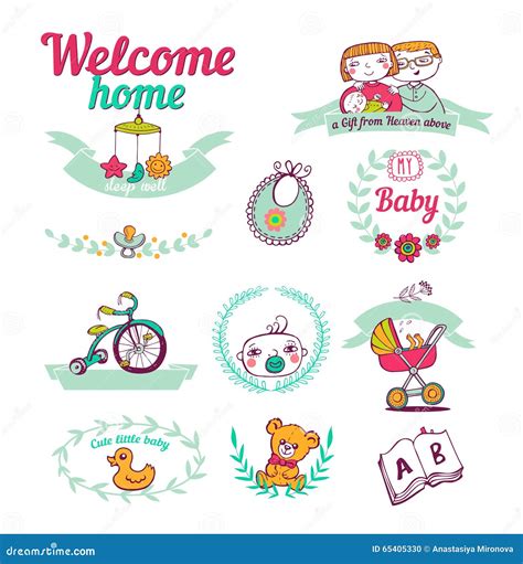 newborn  home icon set stock vector illustration  children father