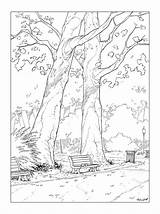 Coloring Bench Park Drawing Drawings Coloriage Pages Paysage Pencil Dessin Landscape Book Sketches Deviantart Encrage Color Getdrawings Adulte Tree Thérapie sketch template