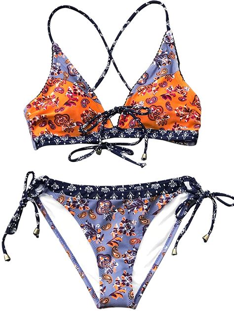 cupshe women s paisley print bikini set back multicolored size x