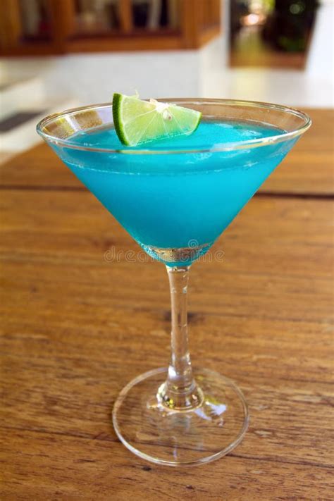 Frozen Blue Margarita Cocktail In Martini Glass Stock Image Image Of