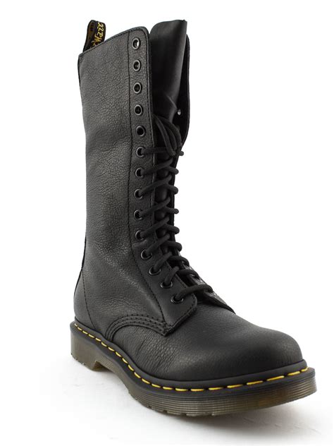 dr martens dr martens black leather lace  knee length boot nero  italist