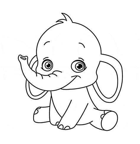 coloring page outline  cartoon smiling cute girl elephant colorful