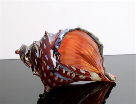 Electric Red Sea Shell By Benjamin Silver Art Glass Sculpture