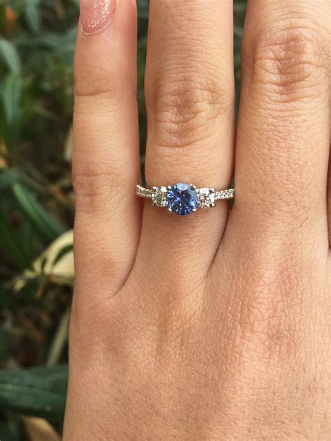 3 Stone Diamond And Blue Sapphire Pave Engagement Ring Rings
