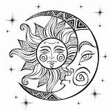 Moon Sun Symbol Boho Coloring Vector Zodiac Astrological Mystical Ancient Engraving Mandala Ethnic Style Drawing Clipart Designs Tattoo Drawings Choose sketch template
