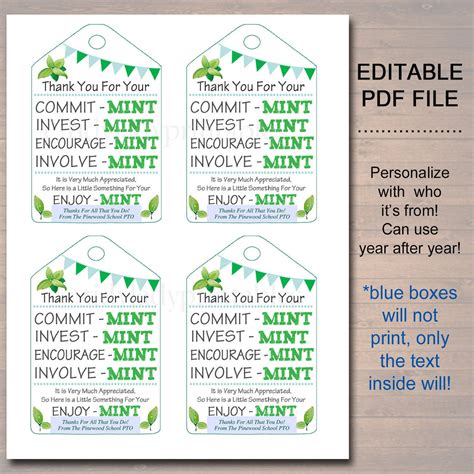 printable   mint appreciation gift tags tidylady printables