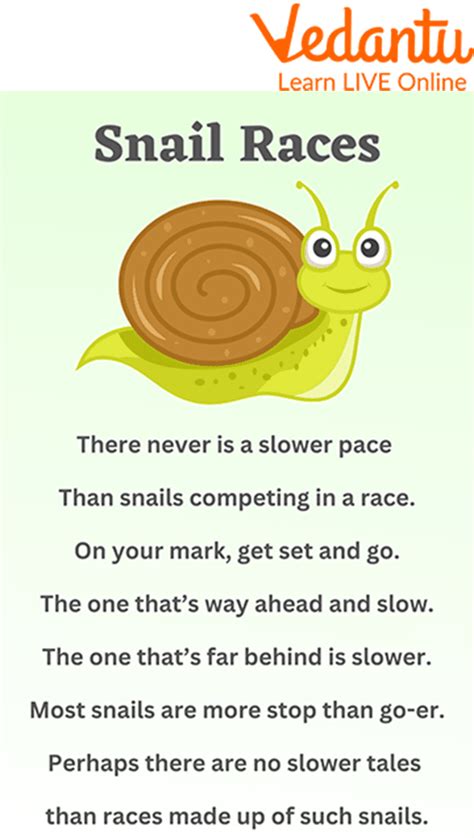 read snail races poem  kids popular poems  children