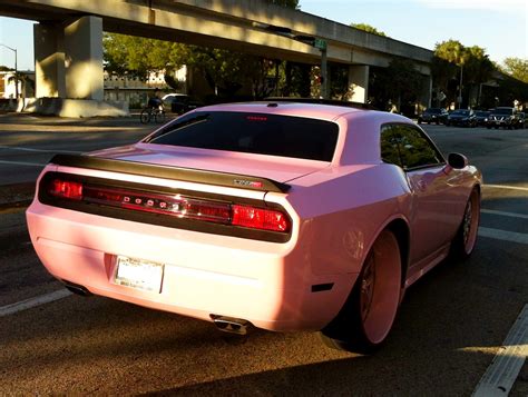 pink dodge challenger  miami exotic cars   streets  miami