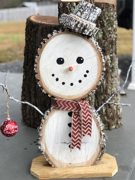 wood snowman baumscheiben deko weihnachten weihnachtsholz