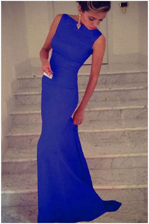 Cheap Sleeveless Formal Party Long Royal Blue Maxi Dress