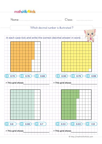 decimal practice worksheets   grade math skills  kids