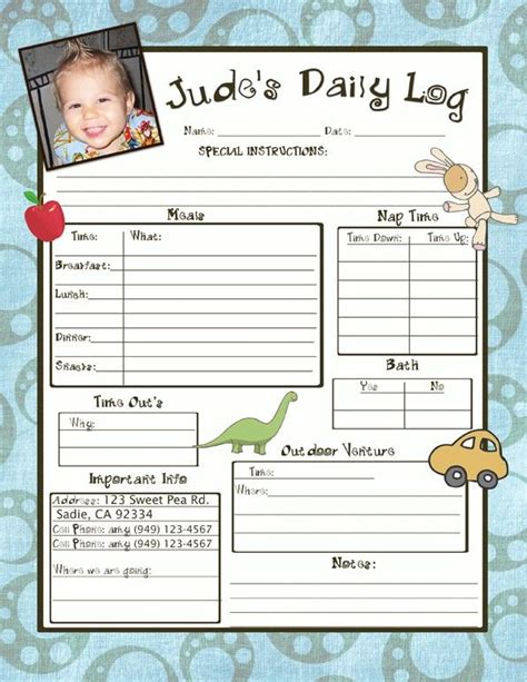 daily sheets  toddlers  call  babysitting daily log child care