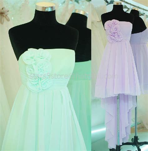 Strapless Short Bridesmaid Dress A Line Hi Low Purple Pink Green