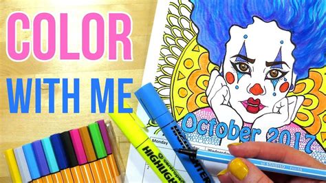 coloring  highlighters  markers clown girl coloring calendar