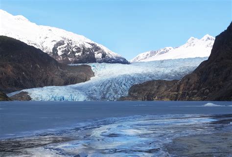 visitors   shrinking alaskan glacier   lesson  climate change