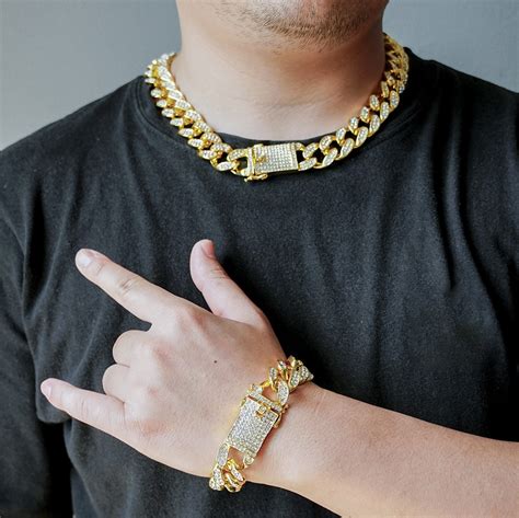 mm miami cuban link chain gold silver color necklace bracelet