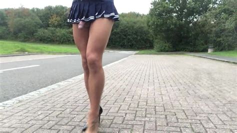 public road walking in pantyhose and mini skirt gay de