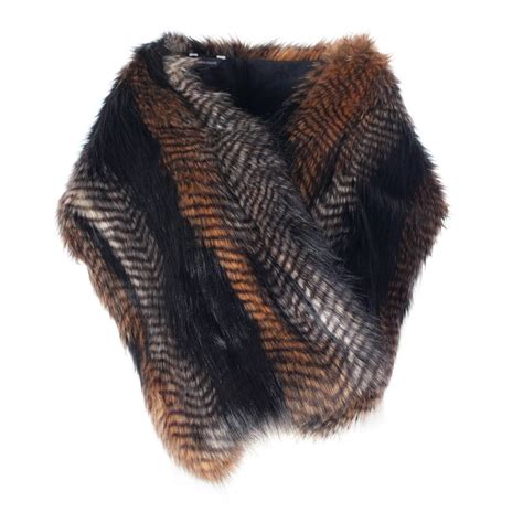 Helen Moore Luxury Faux Fur Pocket Stole Brown Quail Black By Design