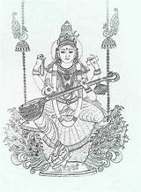 Saraswati Maa Deuses Indianos Kerala Lakshmi Vedic Orientais Meus Contorno Tatuagens sketch template