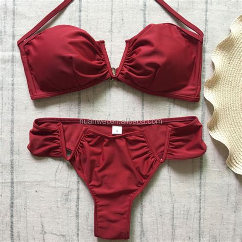 new style brazil swimsuit pure color v low waist sexy bikini mature