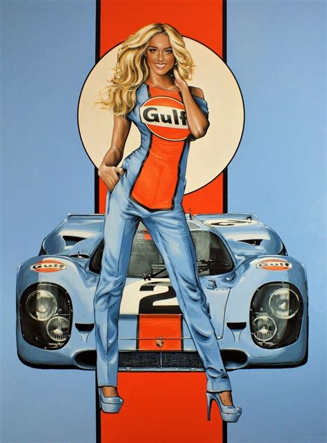 porsche gulf racing pin up girl retro vintage high quality 22inx17in