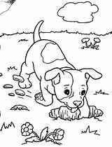 Coloring Dogs Dog Pages Puppies Cute Kids Puppy Playing Flowers Eating sketch template