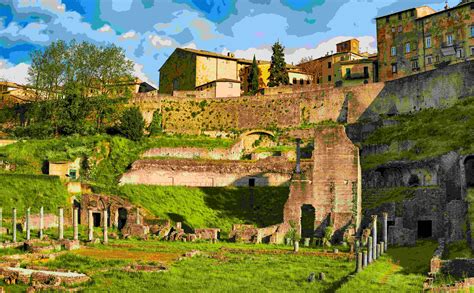volterra roman theatre ruins st century bce tuscany italy europe