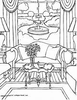 Coloring Pages Interior House Room Color Drawing Perspective Adults Living Drawings Adult Colouring Printable Rooms Interiors Hom Print Fred Sketch sketch template