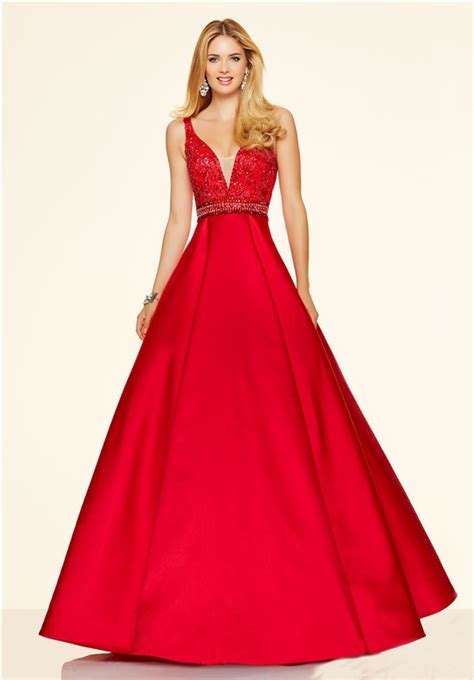sexy a line deep v neck low back long red satin beaded