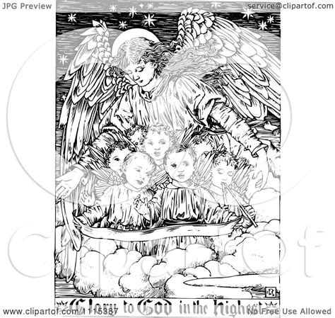 Clipart Vintage Black And White Guardian Angel With