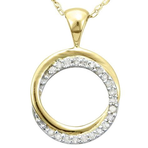 yellow gold diamond circle pendant necklace  cttw   color