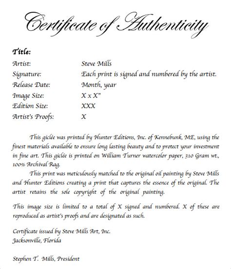 sample certificate  authenticity template   documents
