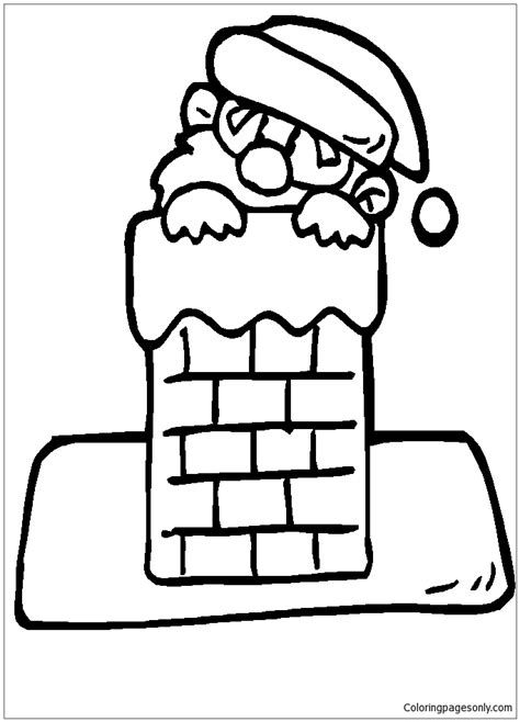 santa peeking   chimney coloring page  printable coloring