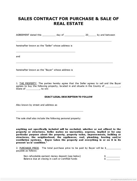 high quality printable simple land contract form editable sample