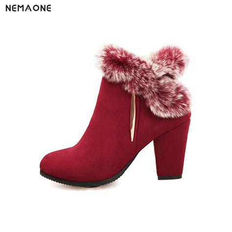 New High Heels Women Ankle Snow Boots Sexy Fur Ladies Boots Winter Warm