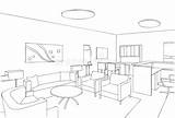 Interior Lounge Modern Line Illustration Room Overlooking Sea Living Architecture Large sketch template