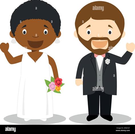 novia negra y novio caucásico pareja recién casada interracial en