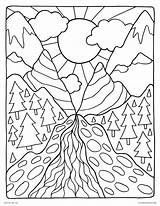 Coloring Pages Nature Landscape Mountain Printable Color Kids Adults Scene Landscapes Peaceful Jansen Inspired sketch template