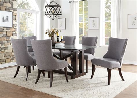 transitional dining room  pieces rectangular glass table gray chair set icv dining sets