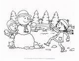 Coloring Fight Snowball Winter Pages Snow Kids Print Seasons Crafts Ball sketch template