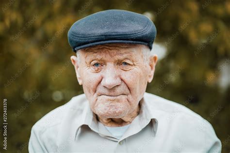 Very Old Caucasian Man Portrait Grandfather In Hat Portrait Aged