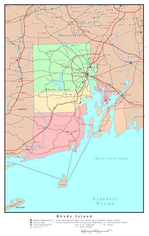 laminated map large detailed administrative map  rhode island state