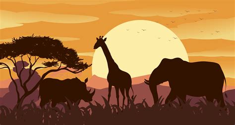 wildlife scene silhouette art