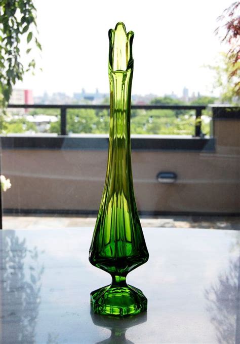 Amazing Vintage 1960 S Tall Green Glass Vase By