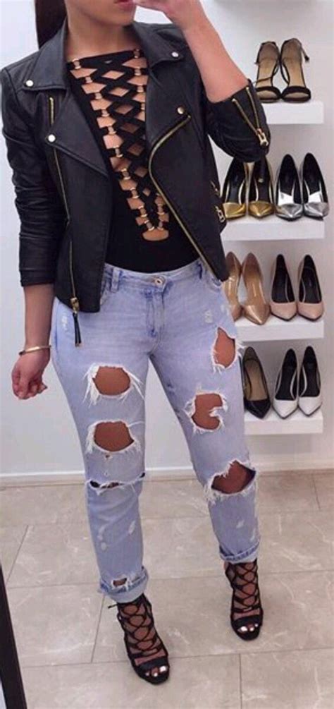 top black leather jacket lace up lace up heels lace
