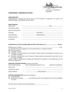 fillable  overeenkomst periodieke gift  geld fax email print pdffiller