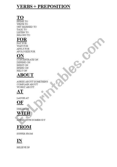 english worksheets verb preposition