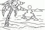 Island Coloring Sunset Seen Since Beach Coconut Deserted Tree sketch template