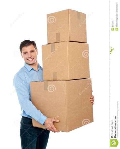 happy young man carrying heavy packages royalty  stock photography image
